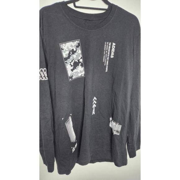 Adidas Shirt Mens  Black Long Sleeve Reflective Graphic Streetwear P2P 24" - Picture 2 of 5